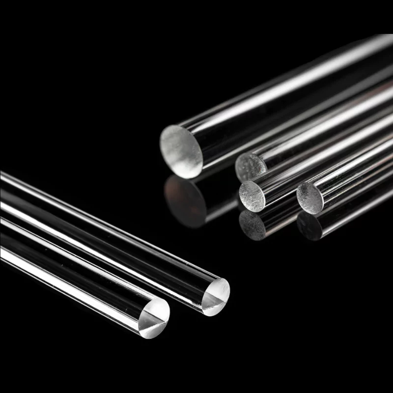 High-purity clear fused quartz glass solid cylinder rod for lab and optical use. Excellent UV transmission, 1450°C heat resistance, and tight tolerances. Custom sizes available.