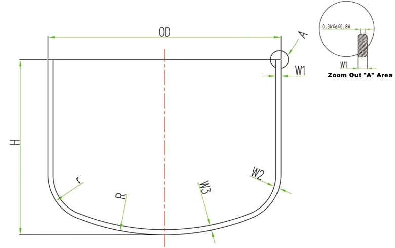 Drawing of TOQUARTZ fused quartz Czochralski crucible