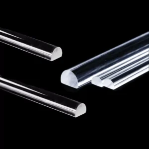 Barras de cuarzo fundido de media caña optimizadas con una pureza de 99,98%+ para sistemas láser, calentamiento por IR y aplicaciones ópticas.