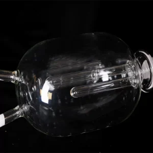 99.995% SiO₂ quartz source bottle with gas inlet and outlet tubes for chemical vapor deposition systems