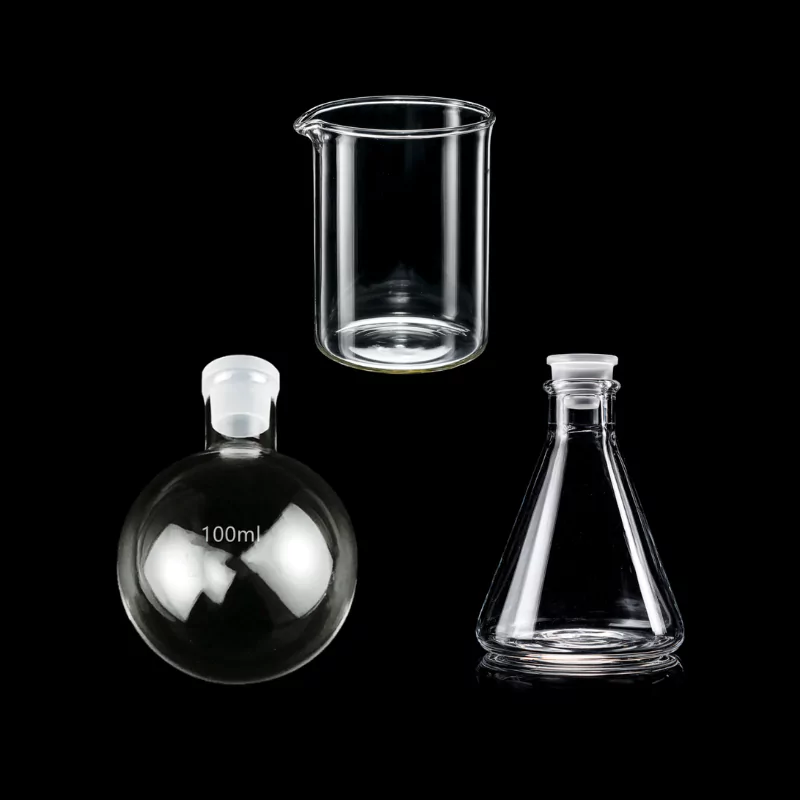 Laboratory-grade quartz beakers and flasks for high-temperature reactions