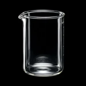 Transparent quartz beaker showing high optical clarity and precise graduation marks
