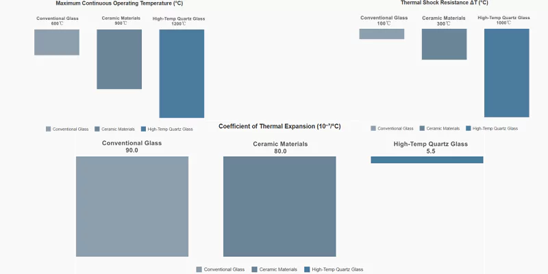 الخواص الحرارية لزجاج الكوارتز مقابل الزجاج والسيراميك القياسي مقارنة الأداء الحراري لزجاج الكوارتز عالي الحرارة