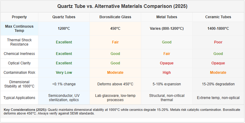 Vergleich zwischen Quarzrohr und alternativen Materialien 2025