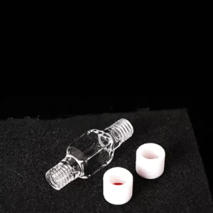 Low-Dead-Volume Clear Quartz Flow Through Cuvette with PTFE M10 Screw Threaded Connectors for Flow Injection Systems