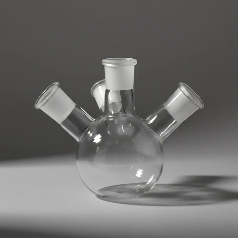 Matraz de cuarzo de 4 cuellos con fondo redondo para reacciones a alta temperatura