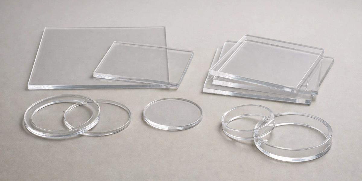 Clear quartz glass plates and rings showing optical and thermal stability