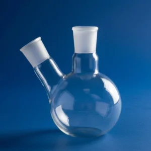 Double-necked quartz flask with round bottom for laboratory uses