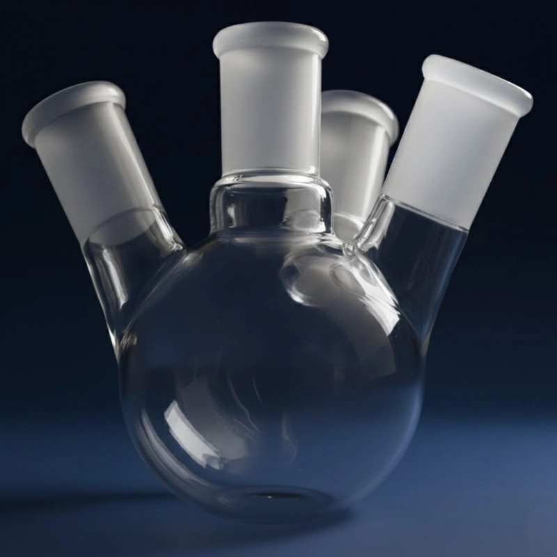 Matraz de cuarzo de 4 bocas y fondo redondo de gran pureza para reacciones químicas de laboratorio