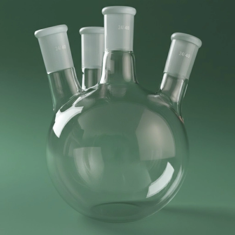 Matraz de cuarzo de 4 bocas con fondo redondo, apto para laboratorio