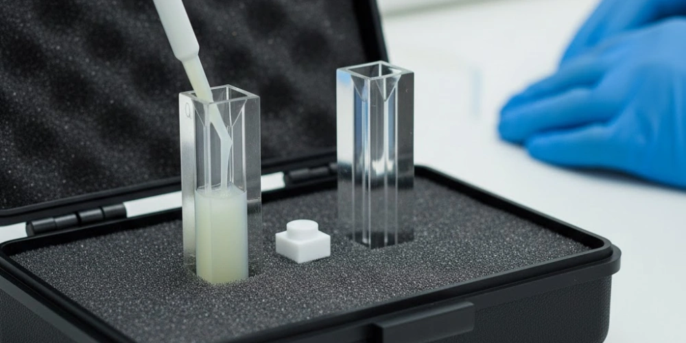 Open-Top UV Vis Quartz Cuvette for Micropipette Sample Dispensing in Bioanalytical Work Open-Top UV Vis Quartz Cuvette for Micropipette Sample Dispensing in Bioanalytical Work
