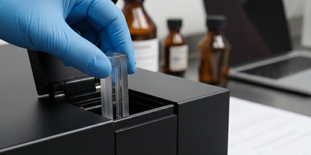 Optical-Grade UV Vis Quartz Cuvette for Spectrophotometer Sample Compartment Loading Optical-Grade UV Vis Quartz Cuvette for Spectrophotometer Sample Compartment Loading
