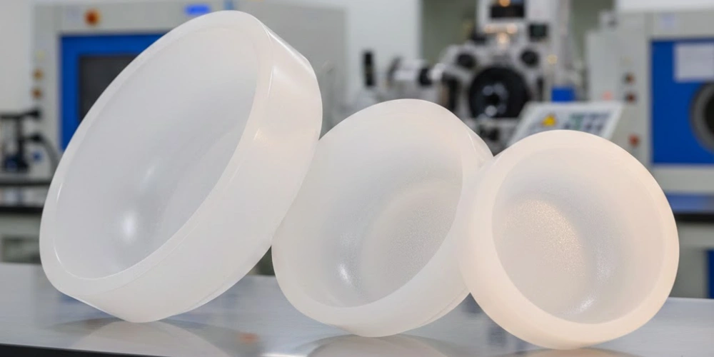 Quartz Glass Crucibles on Semiconductor Cleanroom Workbench