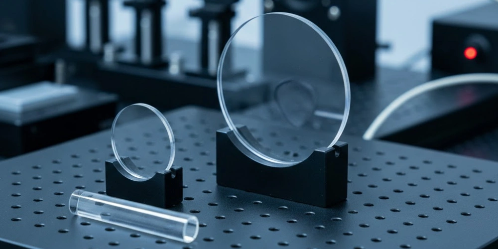 Quartz Glassware Optical Windows Mounted in Photonics Laser Laboratory