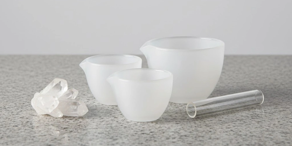 Quartz Glassware Raw Material Comparison on Laboratory Stone Bench