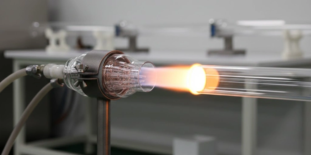 Quartz burner sealing quartz tube in optical assembly