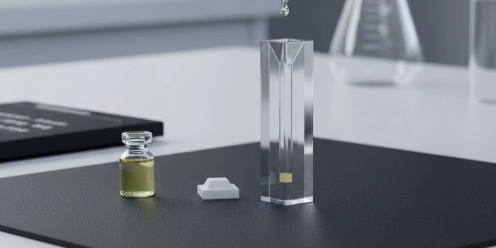 Sample-filling quartz cuvette for spectrophotometer use with micropipette dispensing Sample-filling quartz cuvette for spectrophotometer use with micropipette dispensing