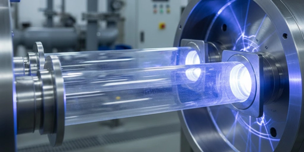 UV-transmitting quartz tube for water disinfection reactor housing UV-transmitting quartz tube for water disinfection reactor housing