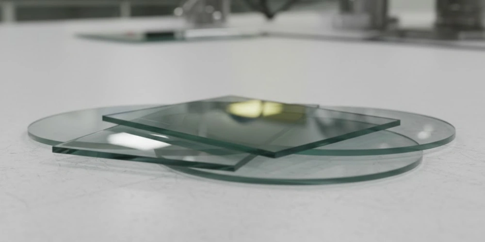 quartz glass plate specimens resting flat on cleanroom laboratory workbench