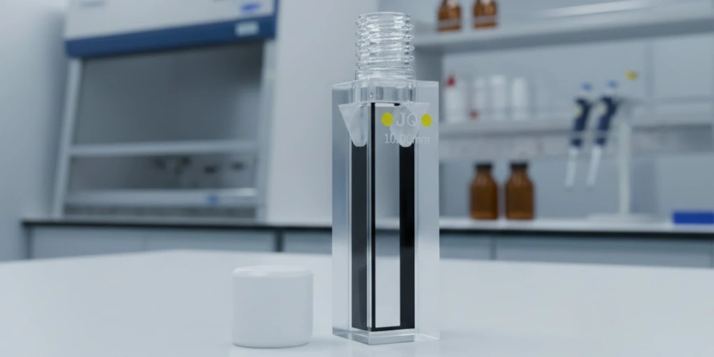 threaded-cap micro quartz cuvette for biochemistry cleanroom sample preparation
