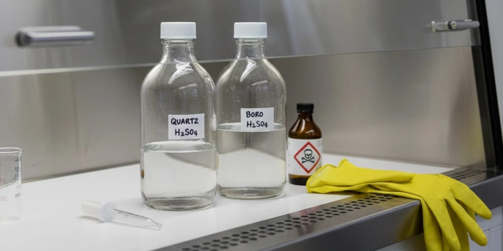 Acid-Resistant Quartz Reagent Bottle for Concentrated Mineral Acid Handling in Fume Hood Operations