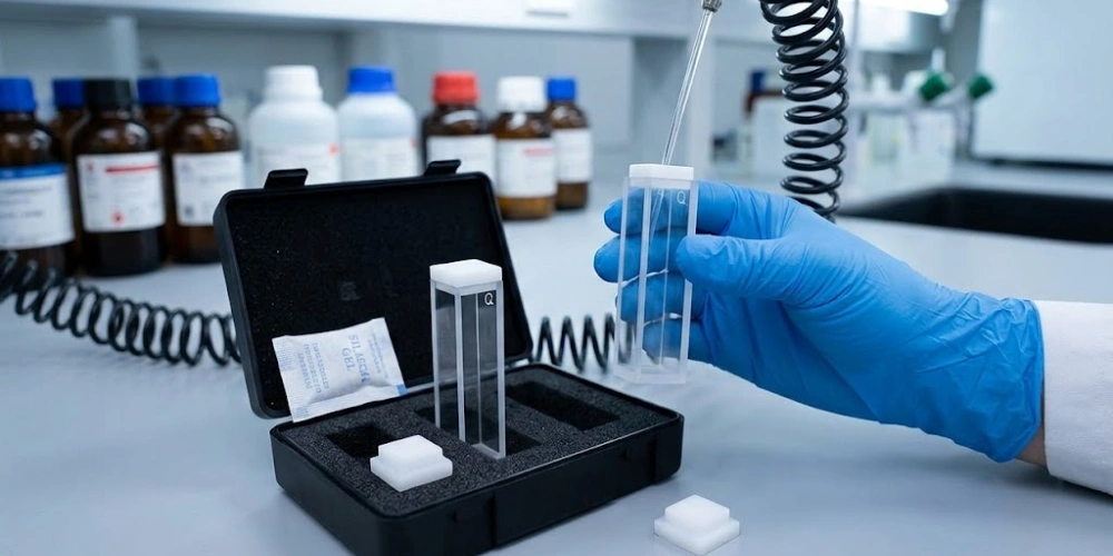Nitrogen-Purged Quartz Fluorescence Cuvettes for Contamination-Free Drying and Storage Nitrogen-Purged Quartz Fluorescence Cuvettes for Contamination-Free Drying and Storage