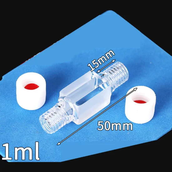 1000μl 투명 석영 형광 흐름 큐벳 셀(PTFE M10 나사 캡 포함), 이중 광학 창, 슬릿 5mm