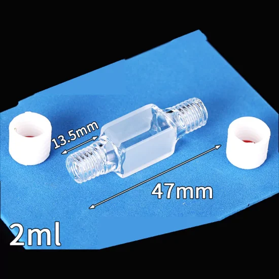 2000μl 투명 석영 형광 흐름 큐벳 셀(PTFE M10 나사 캡 포함), 이중 광학 창