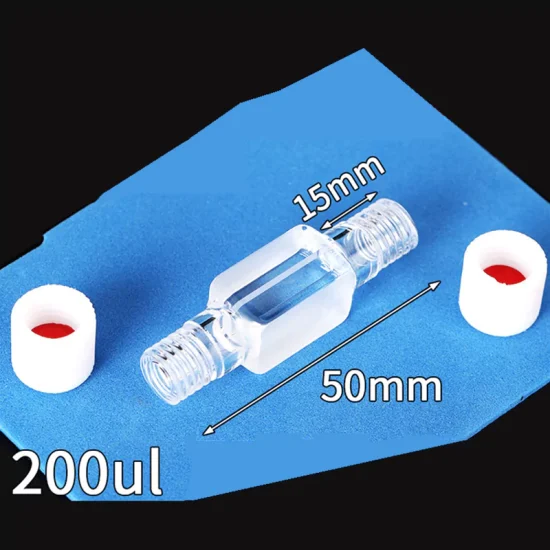 200μl 투명 석영 형광 흐름 큐벳 셀(PTFE M10 나사 캡 포함), 이중 광학 창, 슬릿 1mm