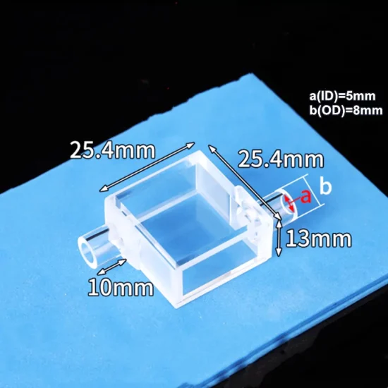 Кварцевая проточная кювета 21,4 мм, длина пути 9 мм, четыре оптических окна