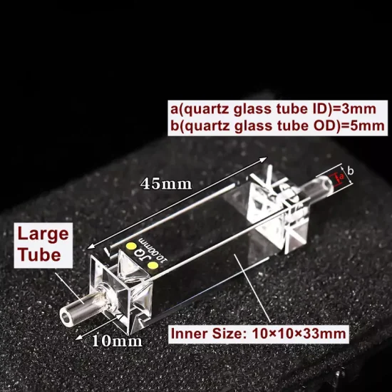 Кварцевая проточная кювета 3,5 мл с большими стеклянными трубками, четыре оптических окна (OD5, ID3)