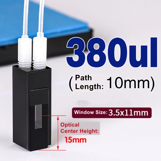 380μl Black Wall Quartz Flow-Through Cuvette with M6 Connector, Optical Center Height 15mm 380μl Black Wall Quartz Flow-Through Cuvette with M6 Connector, Optical Center Height 15mm