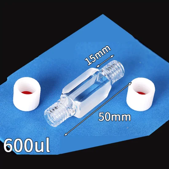 600μl 투명 석영 형광 흐름 큐벳 셀(PTFE M10 나사 캡 포함), 이중 광학 창, 슬릿 3mm