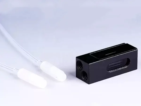 Black Wall Quartz Flow-Through Cell with M6 Connectors for Continuous Flow UV Absorbance Black Wall Quartz Flow-Through Cell with M6 Connectors for Continuous Flow UV Absorbance