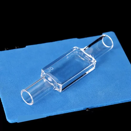 Прозрачная кварцевая проточная кювета со стеклянной трубкой, длина пути 4мм16мм с четырьмя оптическими окнами