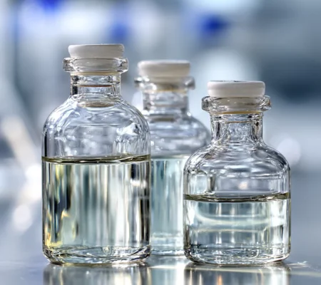 Quartz storage bottle demonstrating chemical resistance in laboratory environment Quartz storage bottle demonstrating chemical resistance in laboratory environment